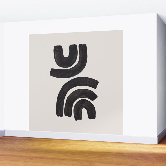 Reflection Mid Century Modern Minimalist Black Ink Painting Funky Tribal Wall Mural Gallery Image 2