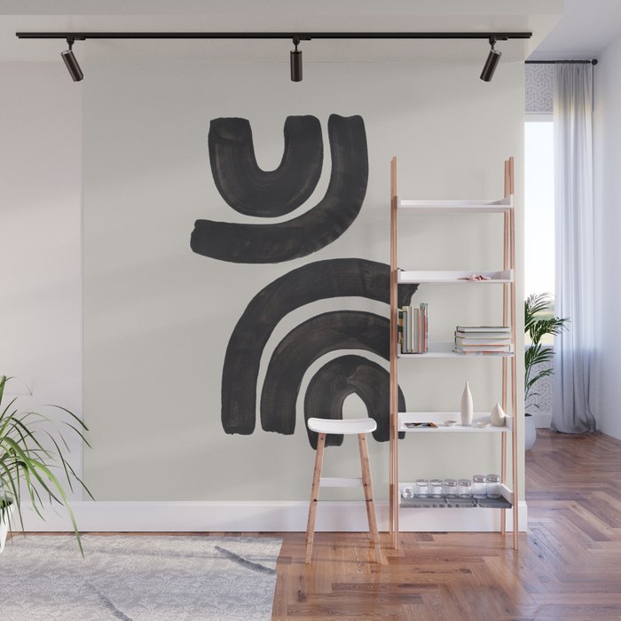 Reflection Mid Century Modern Minimalist Black Ink Painting Funky Tribal Wall Mural Gallery Image 1
