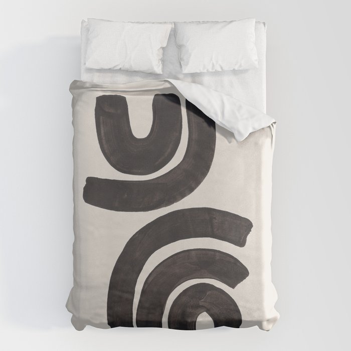 Reflection Mid Century Modern Minimalist Black Ink Painting Funky Tribal Duvet Cover Gallery Image 1