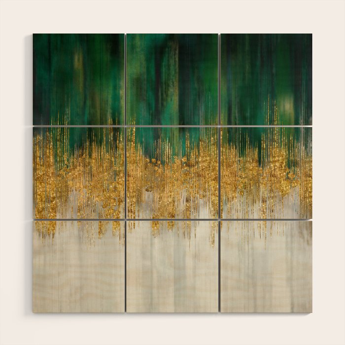 Green and gold motion abstract Wood Wall Art Gallery Image 1