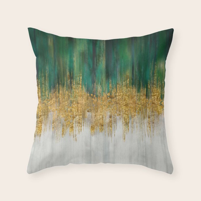 Green and gold motion abstract Throw Pillow Gallery Image 6