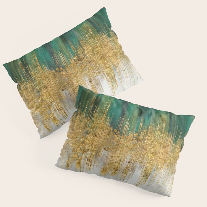 Green and gold motion abstract Pillow Sham Gallery Image 3