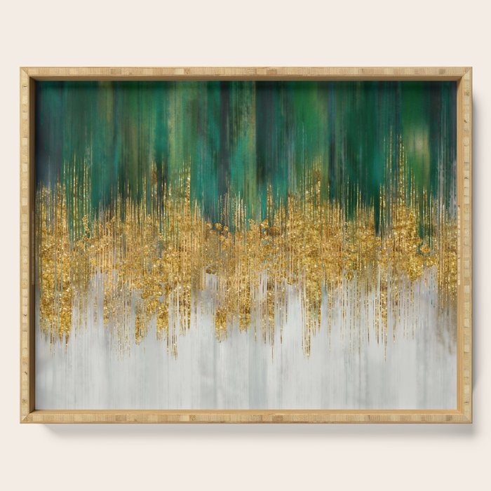 Green and gold motion abstract Serving Tray Gallery Image 1
