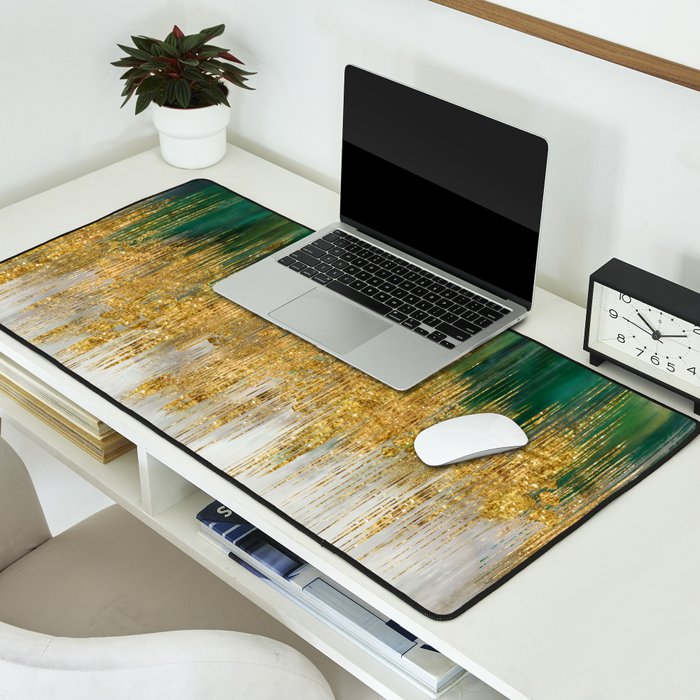 Green and gold motion abstract Desk Mat Gallery Image 2