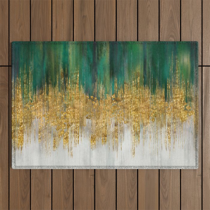 Green and gold motion abstract Outdoor Rug Gallery Image 1