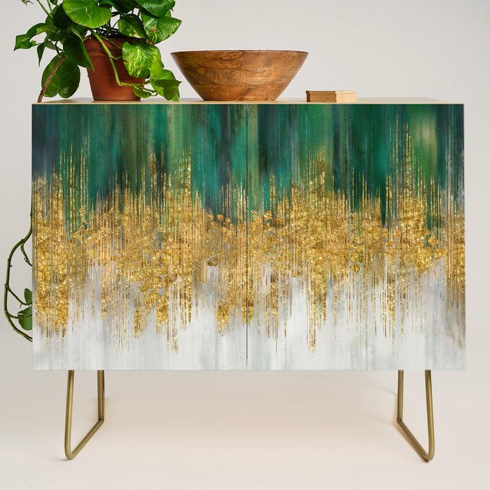 Green and gold motion abstract Credenza Gallery Image 1