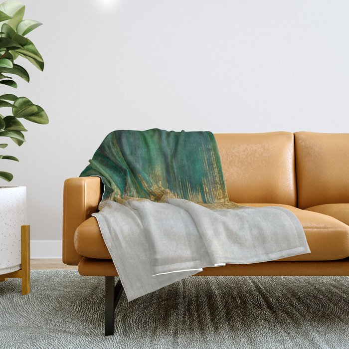 Green and gold motion abstract Throw Blanket Gallery Image 1