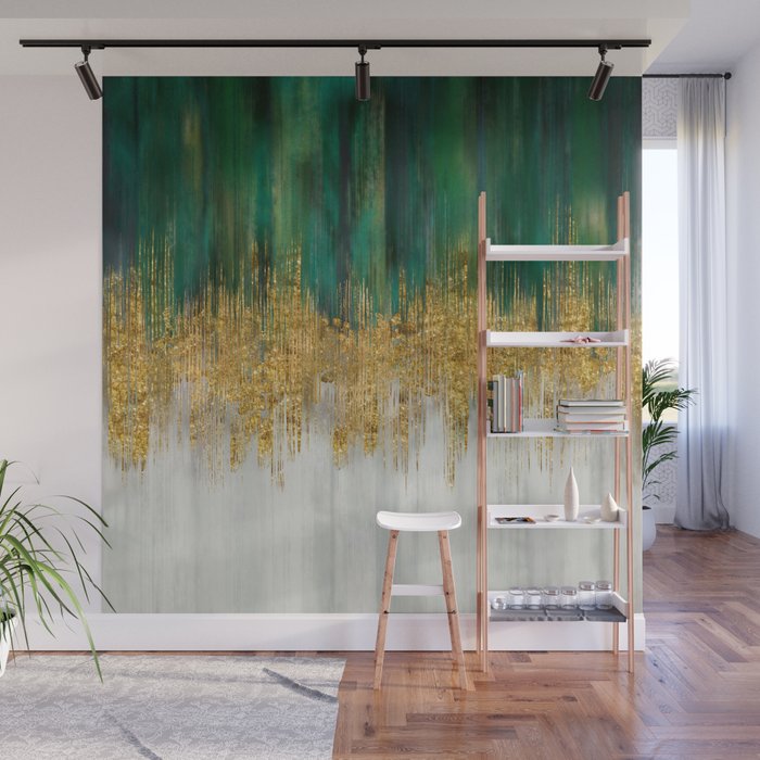 Green and gold motion abstract Wall Mural Gallery Image 1