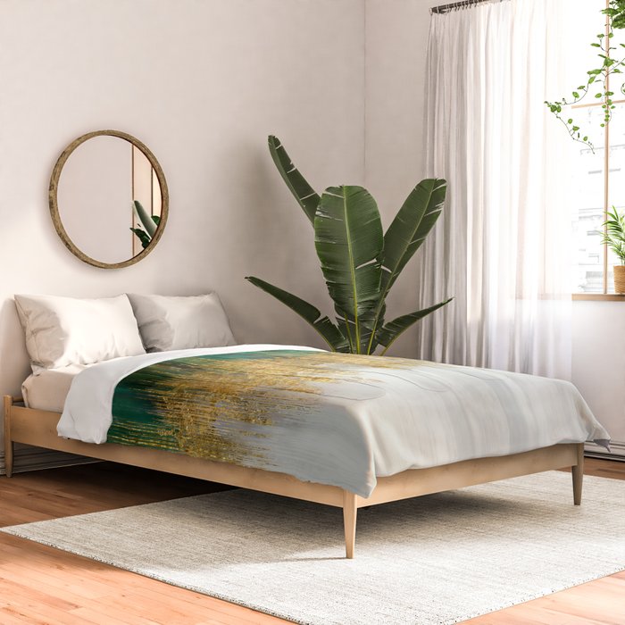 Green and gold motion abstract Comforter Gallery Image 2