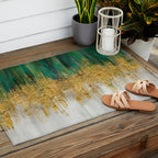 Green and gold motion abstract Outdoor Rug Gallery Image 2