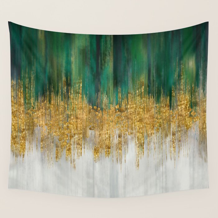 Green and gold motion abstract Wall Tapestry Gallery Image 4