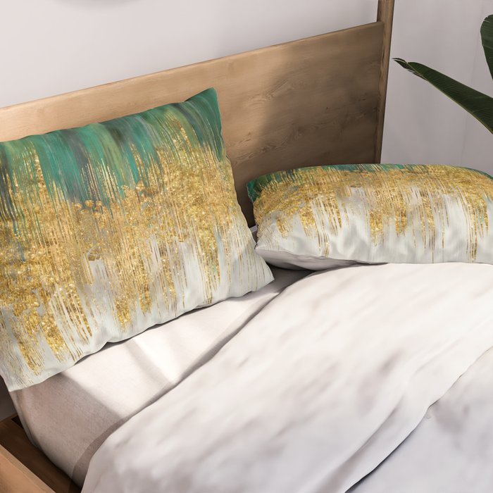 Green and gold motion abstract Pillow Sham Gallery Image 2