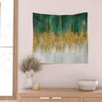 Green and gold motion abstract Wall Tapestry Gallery Image 2