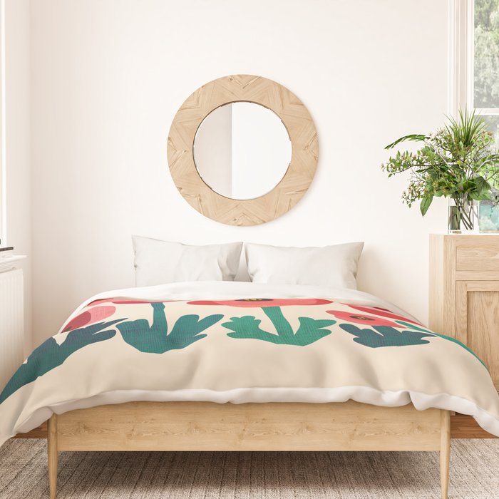 Poppy flowers and bird Duvet Cover Gallery Image 3