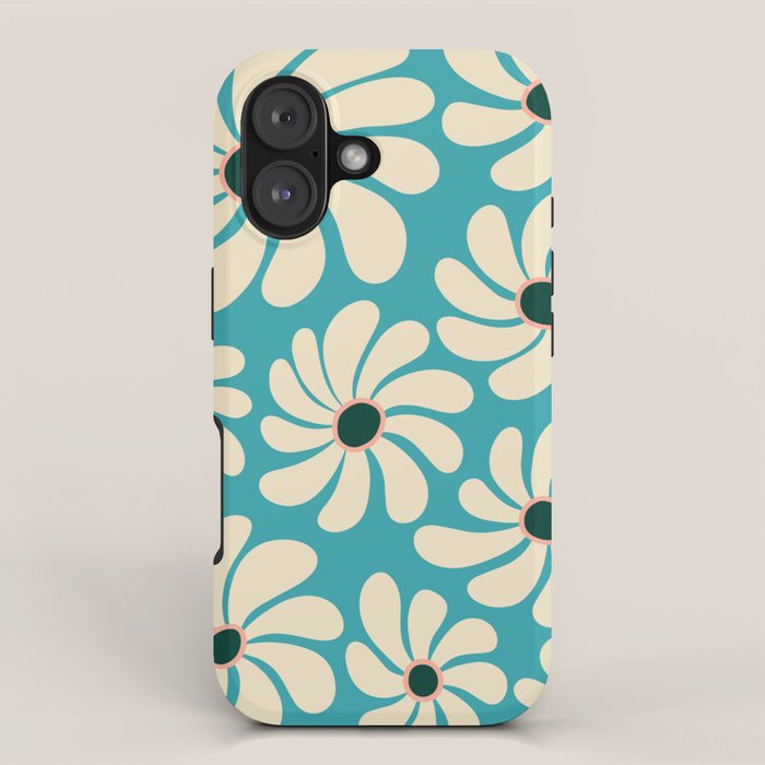 Retro Super Bloom - 70'S Vibe - Turquoise iPhone Case Gallery Image 1