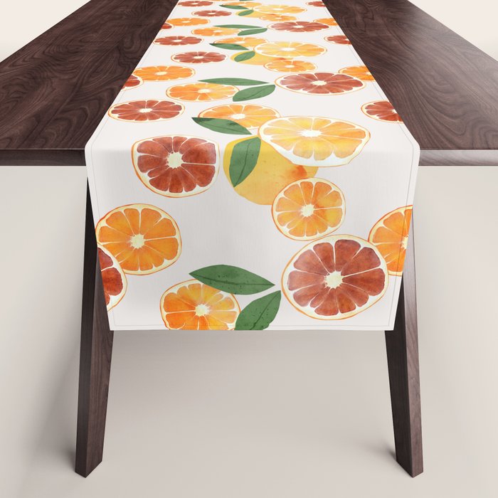 sliced oranges spring watercolor Table Runner Gallery Image 1