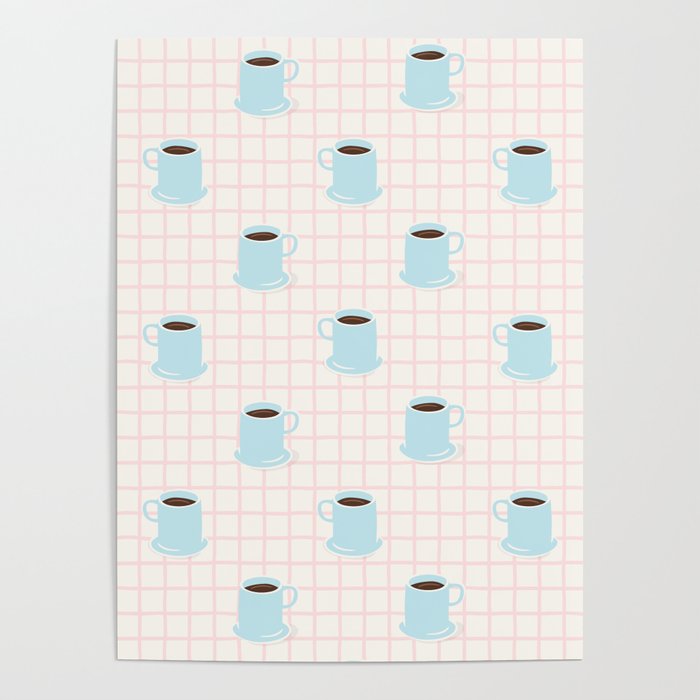 Coffee mug drink cartoon doodle pattern Poster Gallery Image 1