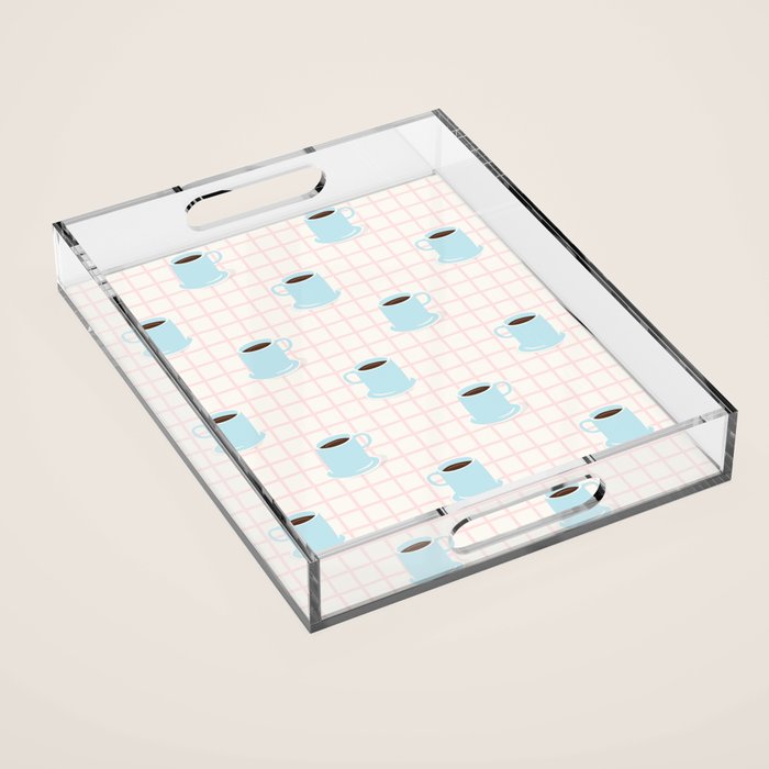 Coffee mug drink cartoon doodle pattern Acrylic Tray Gallery Image 1