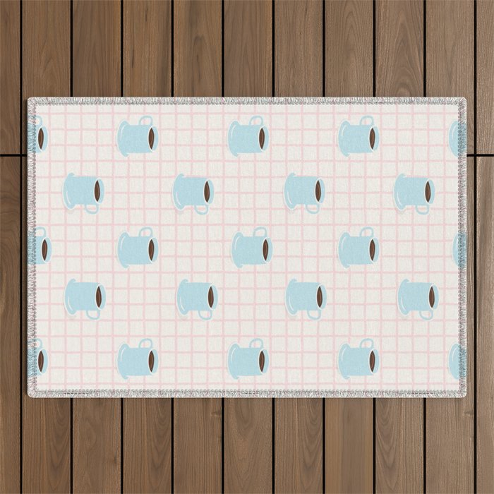 Coffee mug drink cartoon doodle pattern Outdoor Rug Gallery Image 1