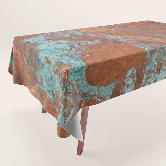 Tarnished Metal Copper Aqua Texture - Natural Marbling Industrial Art  Tablecloth Gallery Image 1