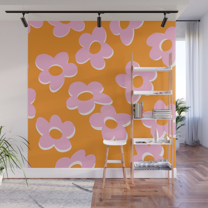 Groovy Daisy || Retro Flower Vibrant Print 60s 70s Wall Mural Gallery Image 1