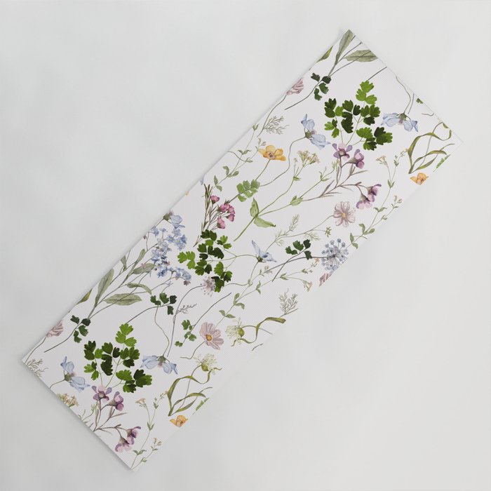 Hand Painted Watercolor Springflowers And Herbs Meadow  Yoga Mat Gallery Image 1
