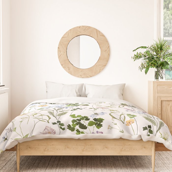 Hand Painted Watercolor Springflowers And Herbs Meadow  Duvet Cover Gallery Image 3