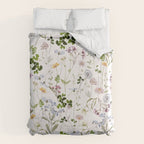 Hand Painted Watercolor Springflowers And Herbs Meadow  Duvet Cover Gallery Image 6