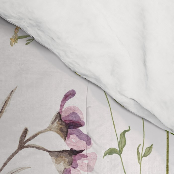 Hand Painted Watercolor Springflowers And Herbs Meadow  Comforter Gallery Image 4