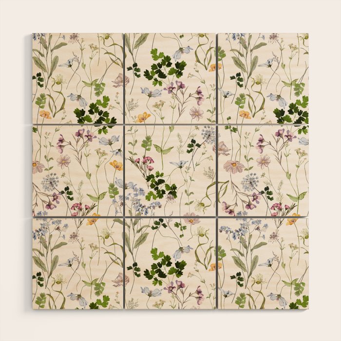 Hand Painted Watercolor Springflowers And Herbs Meadow  Wood Wall Art Gallery Image 1