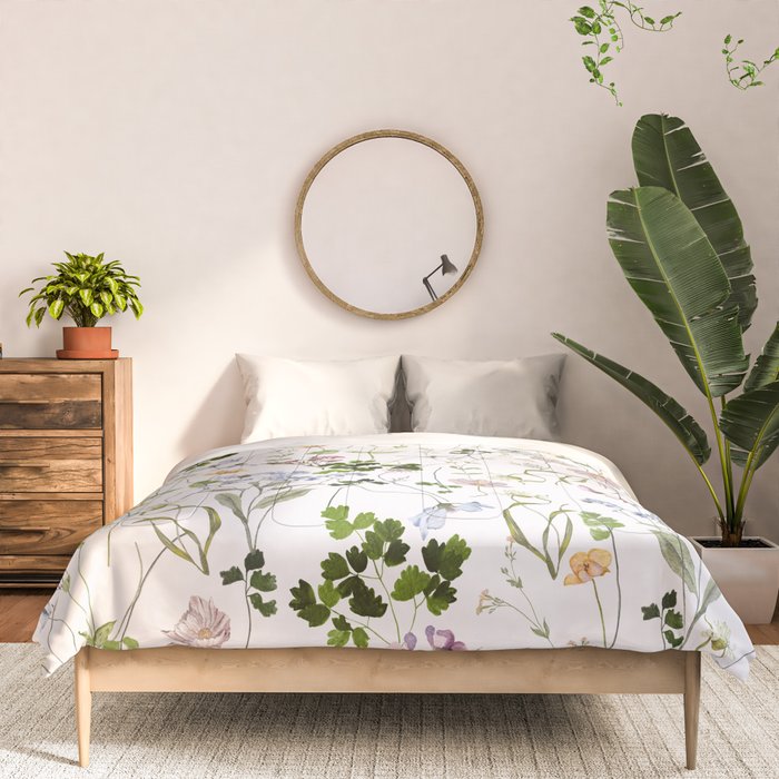 Hand Painted Watercolor Springflowers And Herbs Meadow  Comforter Gallery Image 3