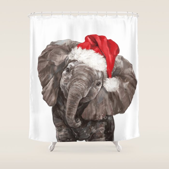 Christmas Baby Elephant Shower Curtain Gallery Image 1