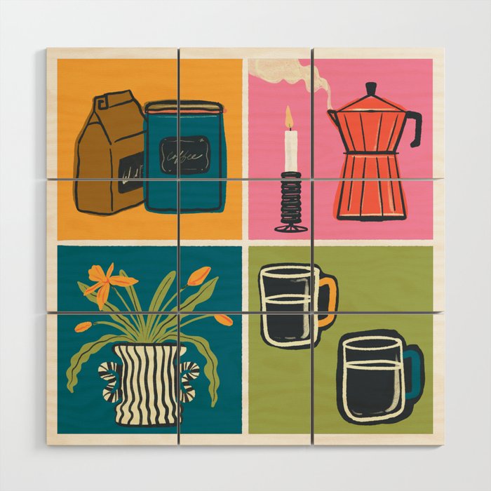 Morning Coffee Essentials Still Life Wood Wall Art Gallery Image 1