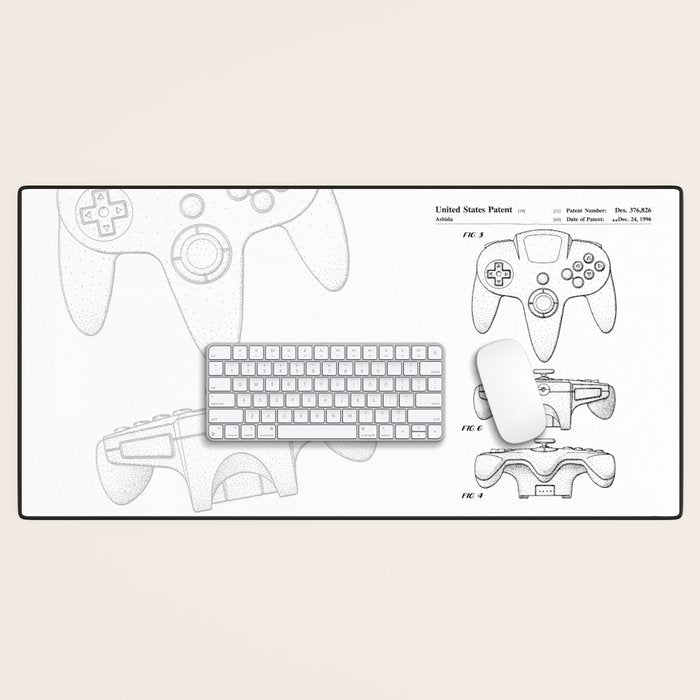 Video Game Controller Patent - Retro Gaming Game Room Art - White Desk Mat Gallery Image 1