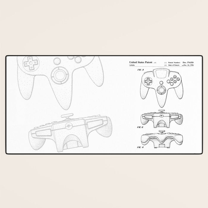 Video Game Controller Patent - Retro Gaming Game Room Art - White Desk Mat Gallery Image 3