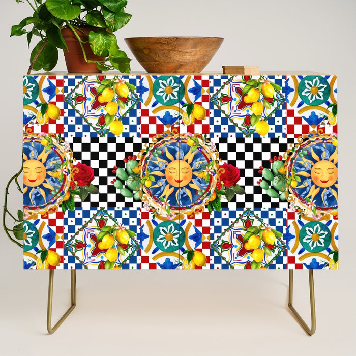 Sicilian sun,majolica,lemon,roses art Credenza Gallery Image 1