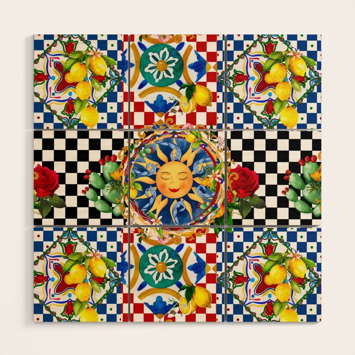 Sicilian sun,majolica,lemon,roses art Wood Wall Art Gallery Image 1