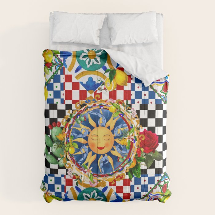 Sicilian sun,majolica,lemon,roses art Comforter Gallery Image 1