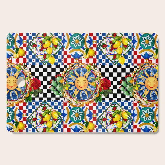 Sicilian sun,majolica,lemon,roses art Cutting Board Gallery Image 1