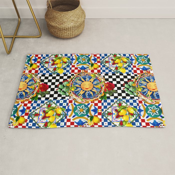 Sicilian sun,majolica,lemon,roses art Rug Gallery Image 1