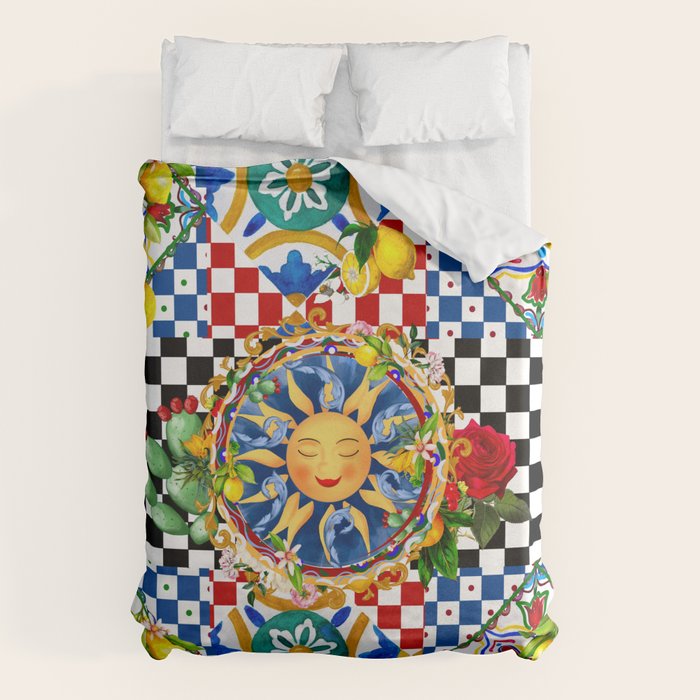 Sicilian sun,majolica,lemon,roses art Duvet Cover Gallery Image 1