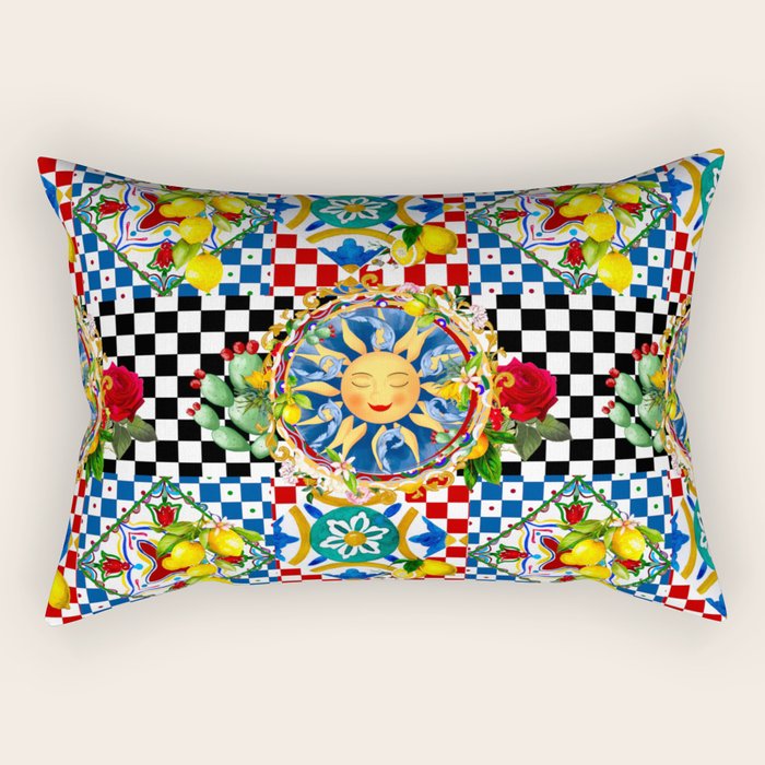 Sicilian sun,majolica,lemon,roses art Rectangular Pillow Gallery Image 2