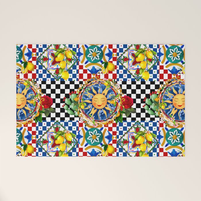 Sicilian sun,majolica,lemon,roses art Welcome Mat Gallery Image 1