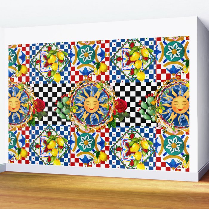 Sicilian sun,majolica,lemon,roses art Wall Mural Gallery Image 2