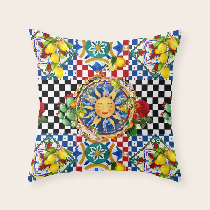 Sicilian sun,majolica,lemon,roses art Throw Pillow Gallery Image 6