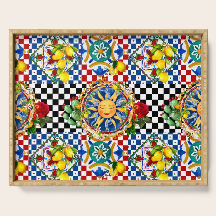 Sicilian sun,majolica,lemon,roses art Serving Tray Gallery Image 1