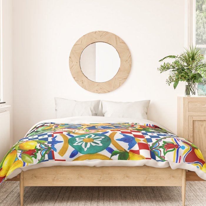 Sicilian sun,majolica,lemon,roses art Duvet Cover Gallery Image 3