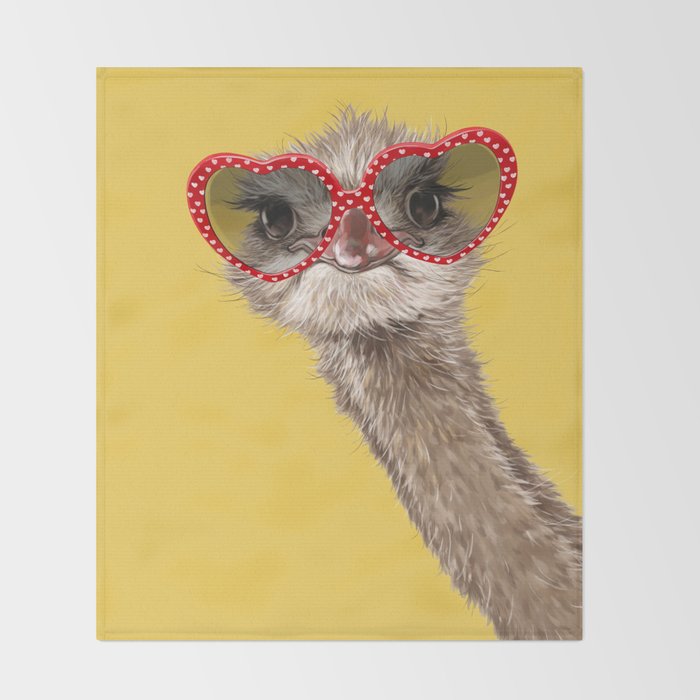 Fashion Hipster Ostrich in Yellow Throw Blanket Gallery Image 2