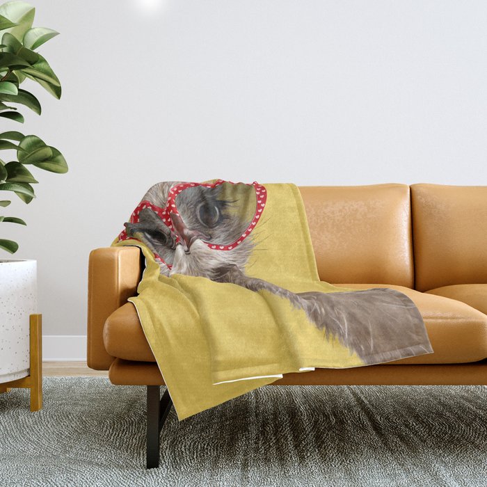 Fashion Hipster Ostrich in Yellow Throw Blanket Gallery Image 1