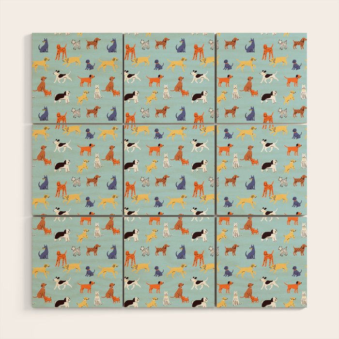 Funny dog animal cartoon art pattern Wood Wall Art Gallery Image 1